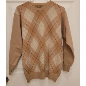 Peter Scott 100% Lambswool Sweater V-Neck Size S Diamond Shapes Made In Scotland